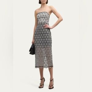 Milly New Strapless Geometric Lace Midi Dress Size 12 $595.00